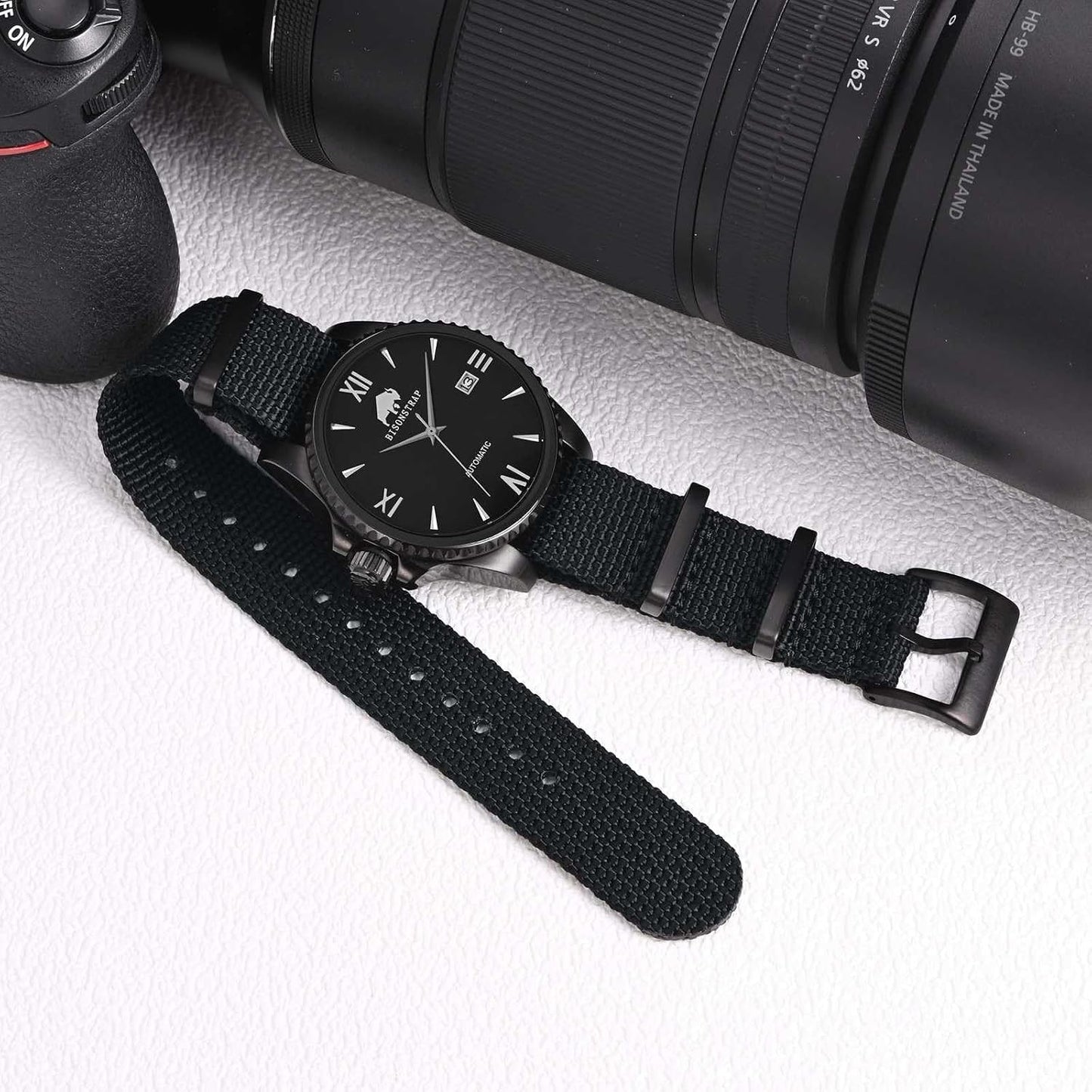 HOTBISONSTRAP Nylon Watch Bands for Men, One-Piece Military Watch Straps, 18mm 20mm 22mm