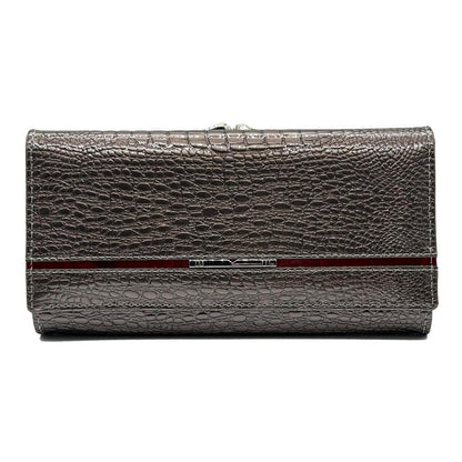 HOTWomen's Long Leather Wallet, Black Burgundy Multi-Color | Credit Card Purse, Trifold, Genuine Leather, Clutch