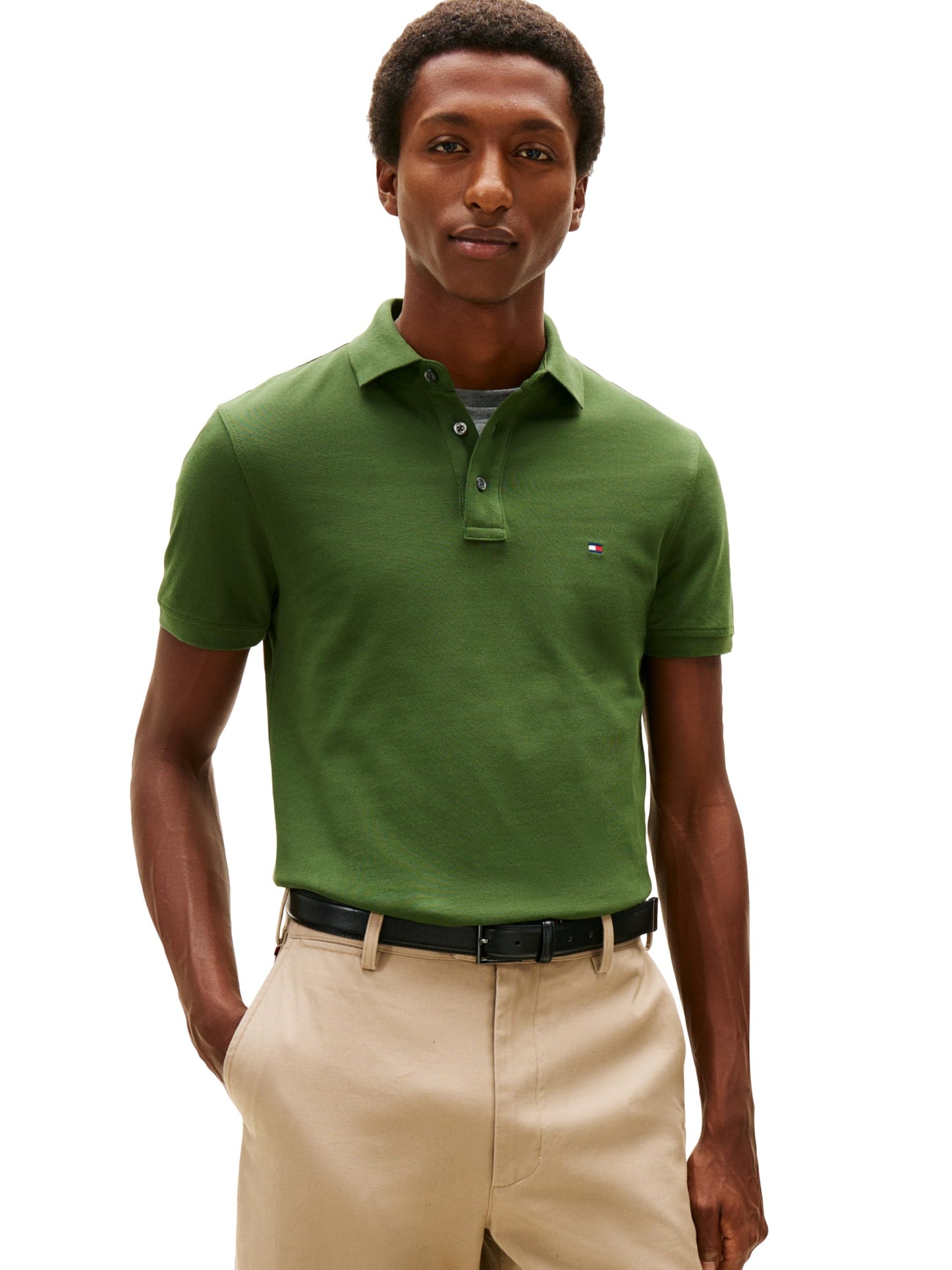 HOTTommy Hilfiger Men's Short Sleeve Polo Shirts in Slim Fit with Stretch and Organic Pique Cotton