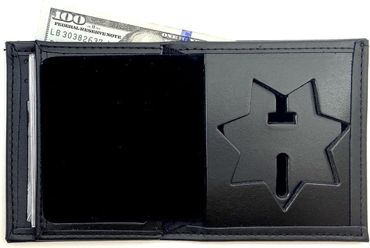 HOTPerfect Fit Shield Wallets Jail Police Law Enforcement 7 Point Star | California DOC Corrections style Bi-Fold hidden badge wallet Fits for Blackinton B2001 (Cutout PF215)
