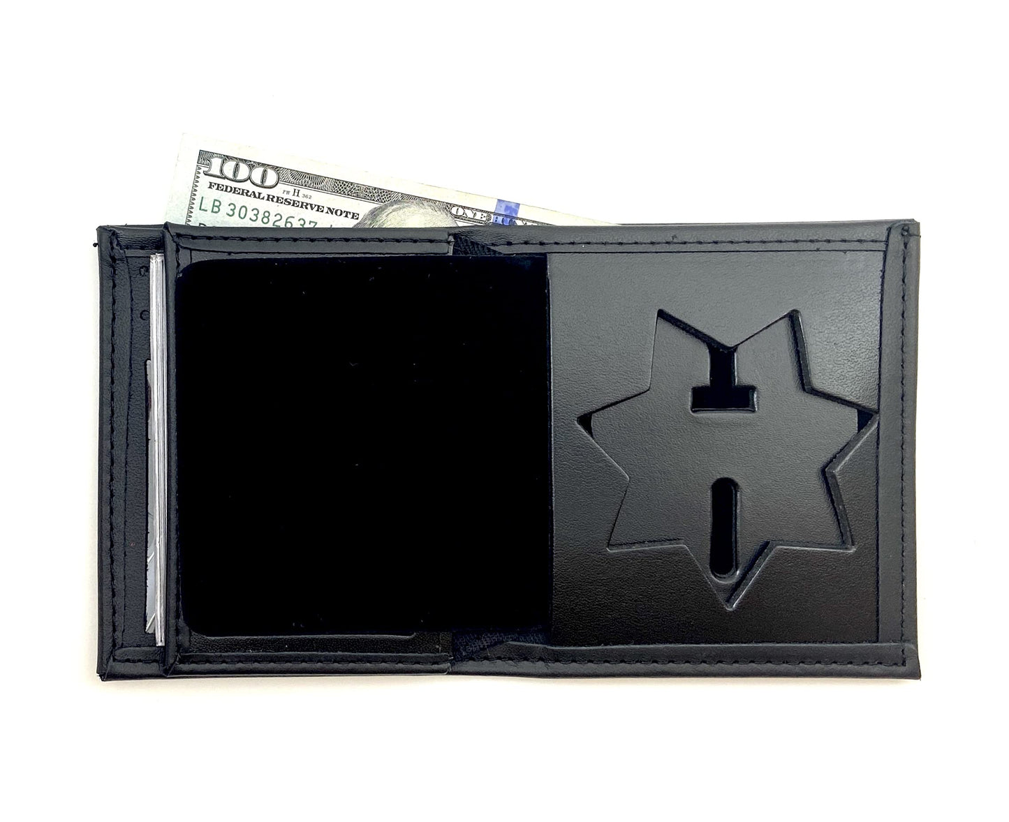 HOTPerfect Fit Shield Wallets Jail Police Law Enforcement 7 Point Star | California DOC Corrections style Bi-Fold hidden badge wallet Fits for Blackinton B2001 (Cutout PF215)