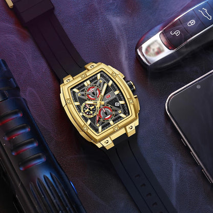 HOTMF MINI FOCUS Men's Watches Analog Fashion Wrist Watch, Skeleton Tonneau Watches for Men with Chronograph,Ideal for Sports Enthusiasts and Daily Wear