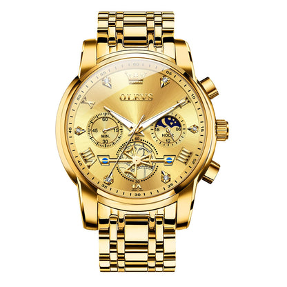 HOTOLEVS Men Watches Stainless Steel Chronograph Watch, Large Wrist Analog Quartz Watch, Fashion Waterproof Diamond Roman Numerals Dress Watches for Men, Gold/Black/White/Blue/Grey Dial