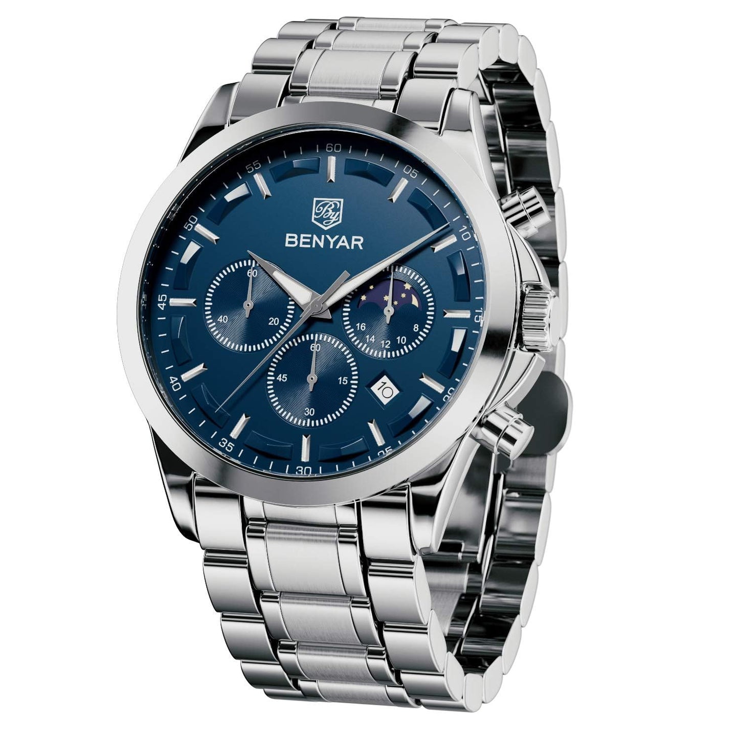 HOTBENYAR Mens Watches Analog Quartz Chronograph Waterproof Wrist Watches for Men Fashion Business Work Casual Sport Designer Dress Watch with Calendar Elegant Gifts for Men