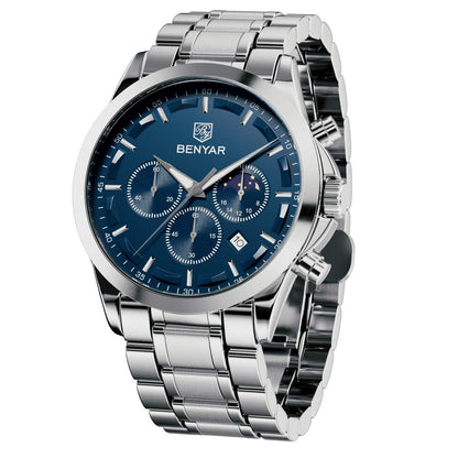 HOTBENYAR Mens Watches Analog Quartz Chronograph Waterproof Wrist Watches for Men Fashion Business Work Casual Sport Designer Dress Watch with Calendar Elegant Gifts for Men