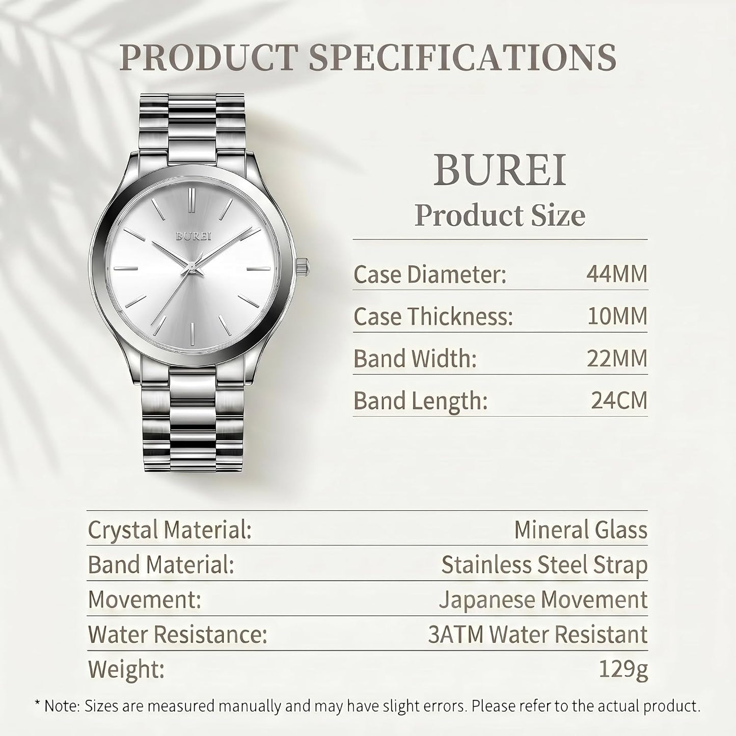 HOTBUREI Men's Wrist Watch, Analog Stainless Steel Dress Waterproof Quartz Watch for Men with Japanese Movement,Refined Gifts for Men, Boyfriend, Husband, Dad