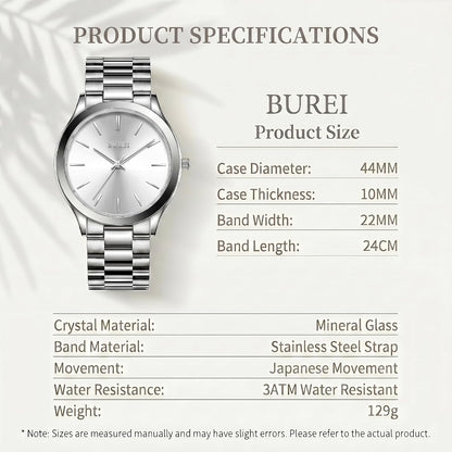HOTBUREI Men's Wrist Watch, Analog Stainless Steel Dress Waterproof Quartz Watch for Men with Japanese Movement,Refined Gifts for Men, Boyfriend, Husband, Dad