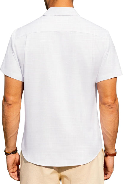 HOTAlimens & Gentle Mens Linen Shirts Short Sleeve Button Down Shirts Wrinkle Free Casual Vacation Beach Summer Tops