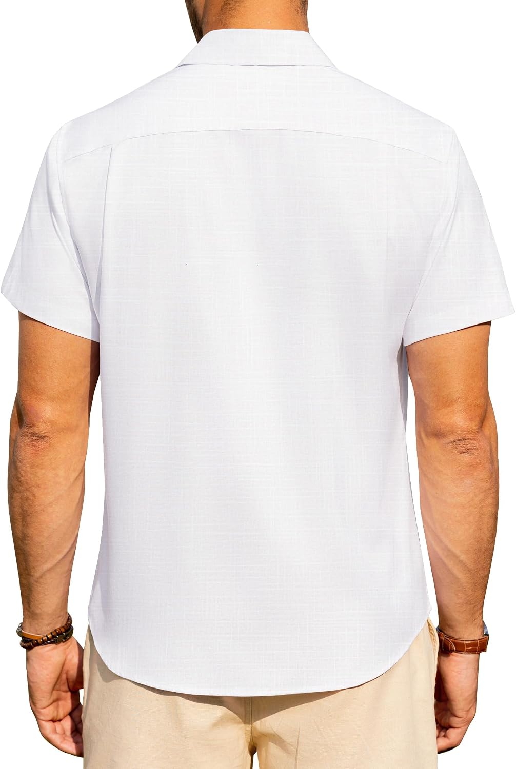 HOTAlimens & Gentle Mens Linen Shirts Short Sleeve Button Down Shirts Wrinkle Free Casual Vacation Beach Summer Tops