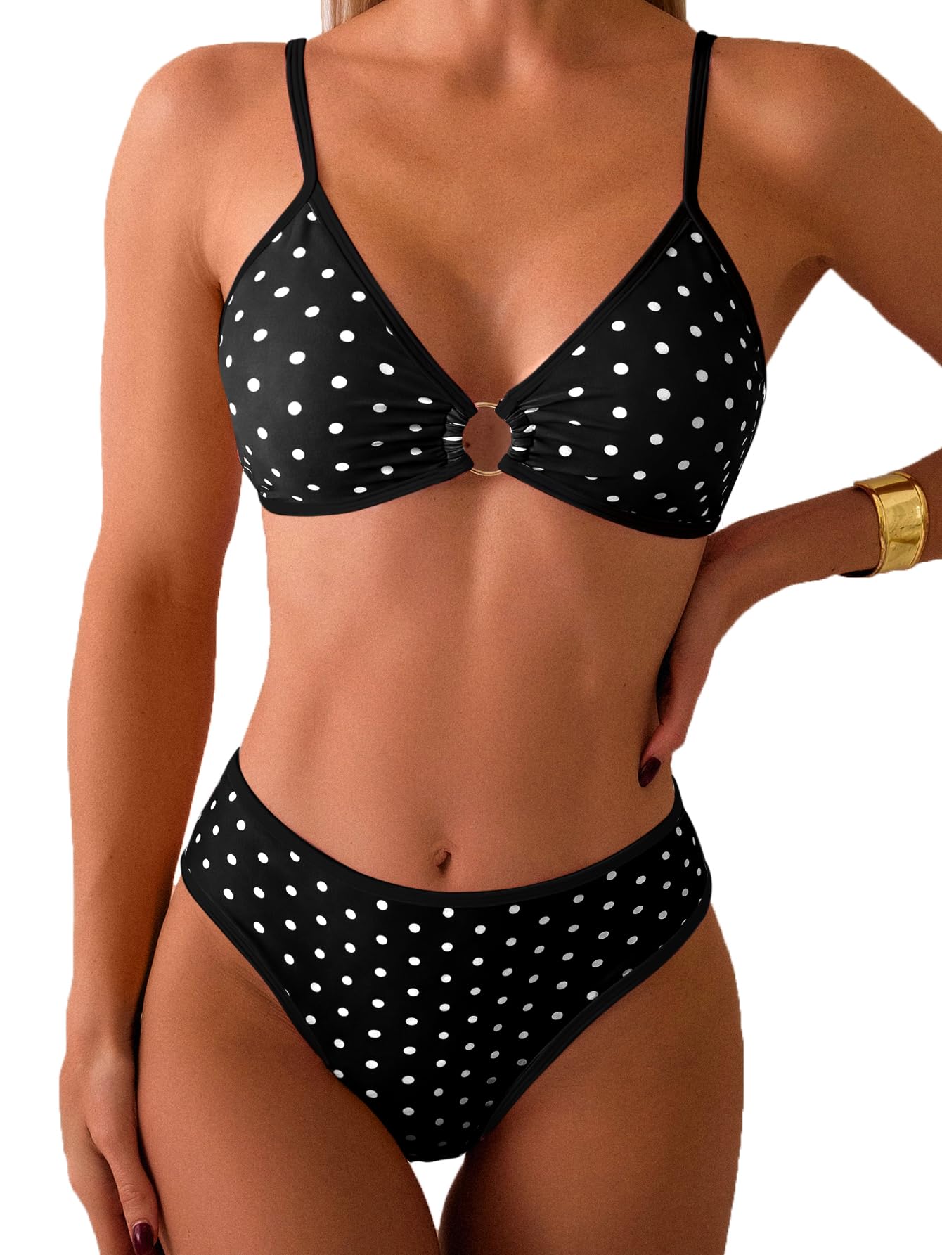 HOTTainehs Women's Two Piece Bikini Sets O Ring Front Top Ditsy Floral Triangle Swimsuits Cheeky Bathing Suit