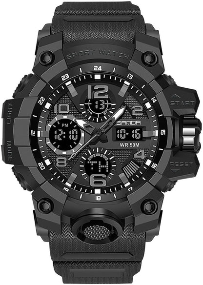 HOTWaterproof Sports Watch for Men with Night Light, Dual Display Analog Digital Outdoor Swimming Surfing Military Tactics Wrist Watch Alarm Stopwatch