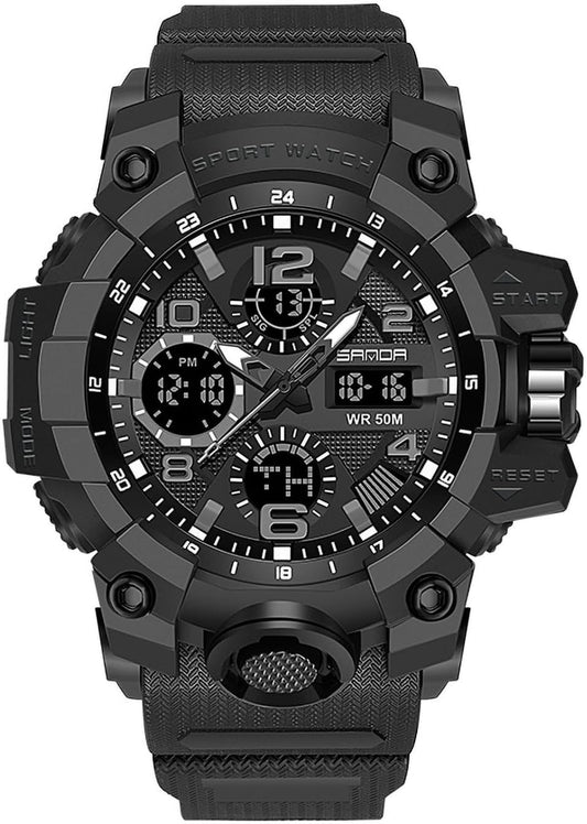 HOTWaterproof Sports Watch for Men with Night Light, Dual Display Analog Digital Outdoor Swimming Surfing Military Tactics Wrist Watch Alarm Stopwatch