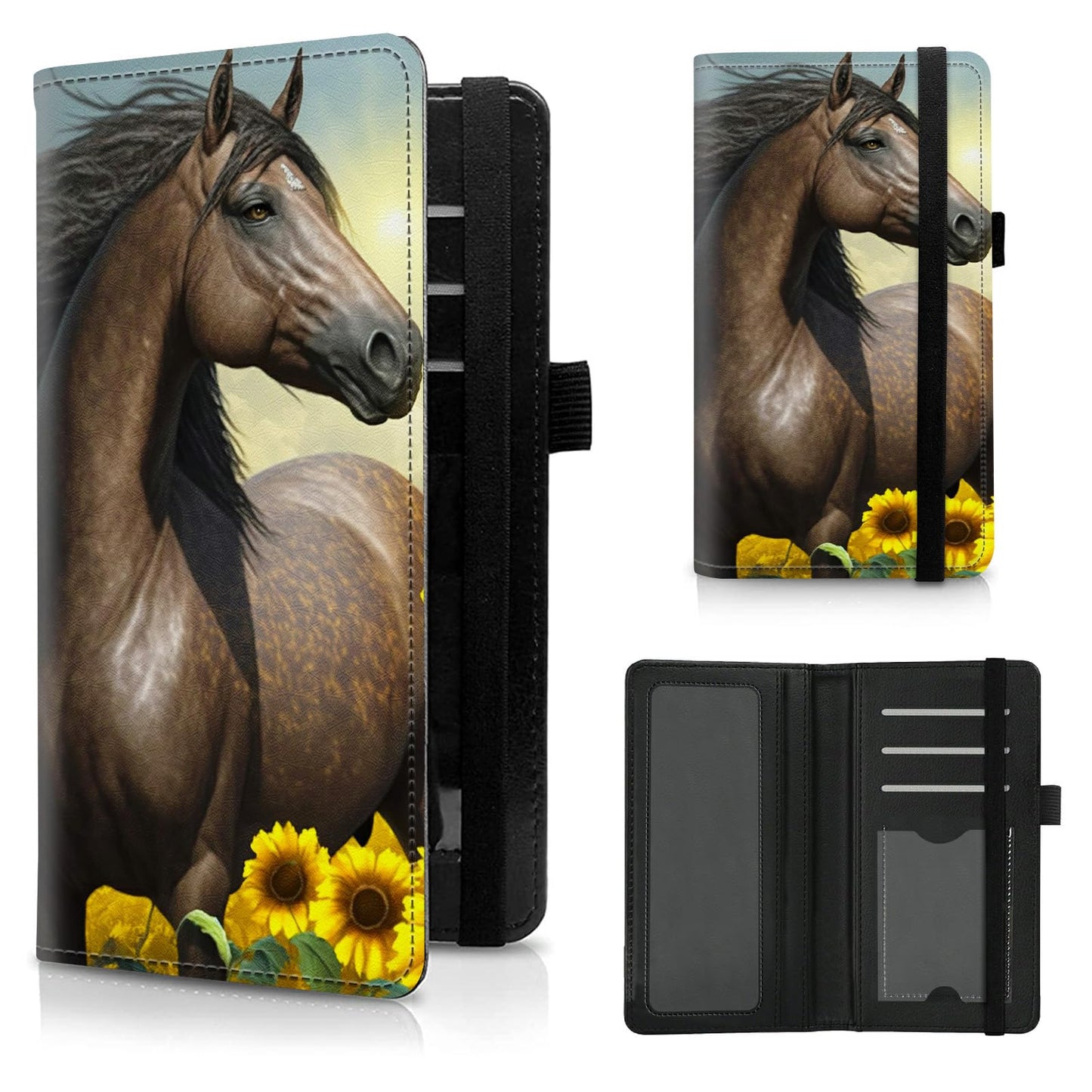 HOTCheck Book Cover for Personal Checkbook American Flag Sunflowers Cow Pattern Design PU Leather Checkbook Cover for Men Women with Card Slot & Pen Holder and Elastic Strap for Duplicate Checks