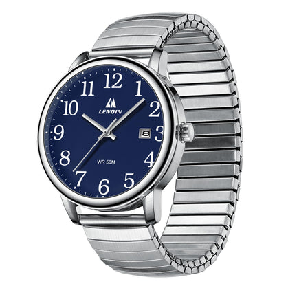 HOTLN LENQIN Mens Watches Stainless Steel Analog Quartz Watch for Men Easy Reader 38 mm Fashion Business Waterproof Men's Wrist Watches with Date and Expansion Band