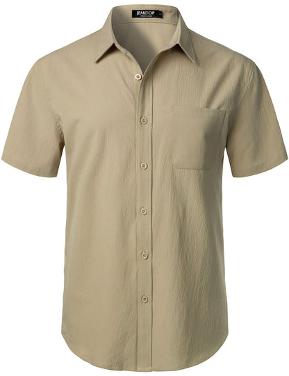 HOTJEMITOP Mens Stretch Wrinkle Free Texture Shirts | Lightweight, Summer, Beach, Stylish, Button Down, Short Sleeve, Casual, Vacation
