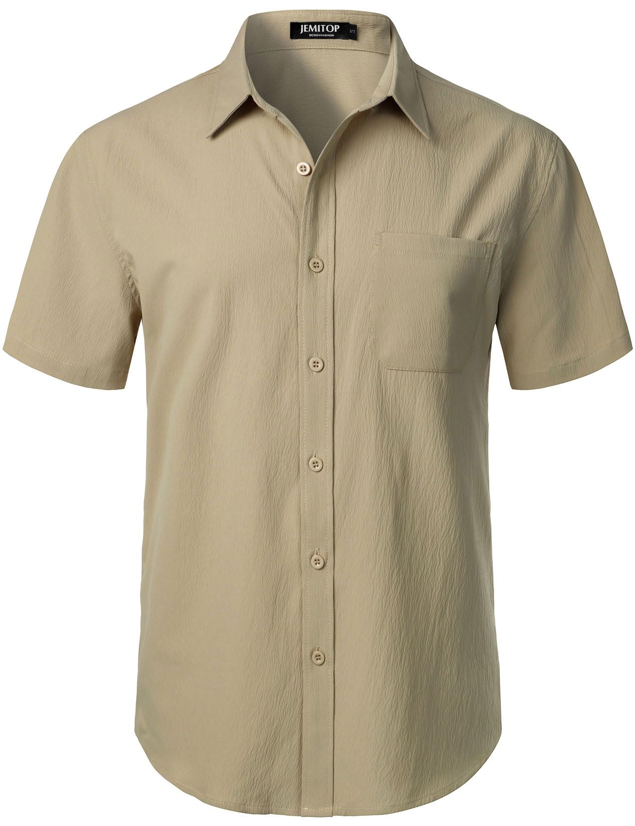 HOTJEMITOP Mens Stretch Wrinkle Free Texture Shirts | Lightweight, Summer, Beach, Stylish, Button Down, Short Sleeve, Casual, Vacation