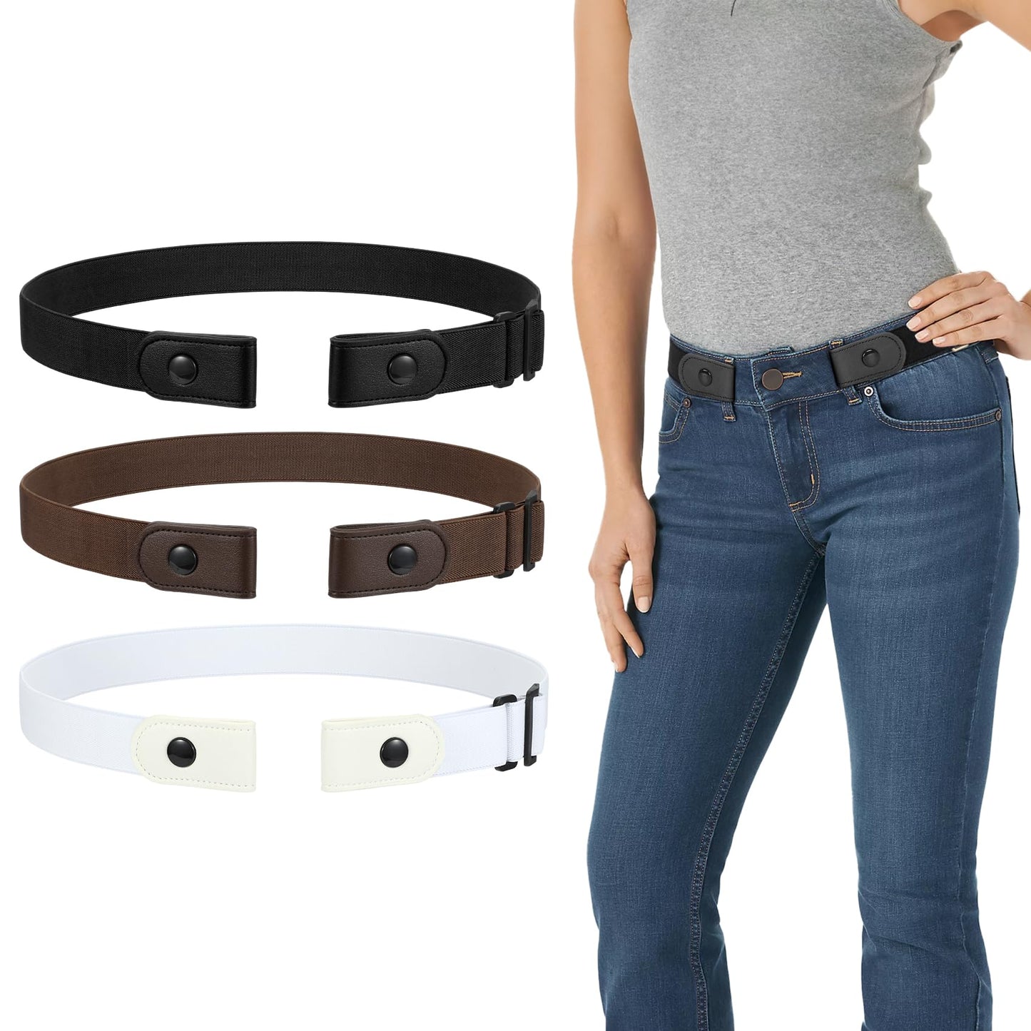 HOTWERFORU 3 Pack 4 Pack No Buckle Invisible Stretch Belt Buckle-Free Elastic Belt for Women and Men