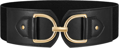 HOTWERFORU Women Elastic Wide Waist Belts for Dresses Fashion Wide Stretchy Belts for Women Big Gold Buckle Thick Dress Belt