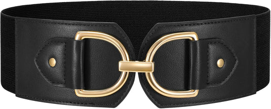 HOTWERFORU Women Elastic Wide Waist Belts for Dresses Fashion Wide Stretchy Belts for Women Big Gold Buckle Thick Dress Belt