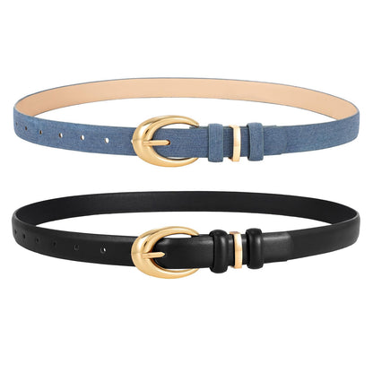 HOT2 Pack Women Leather Belts for Jeans Dress Fashion Ladies Belt with Gold Silver Buckle