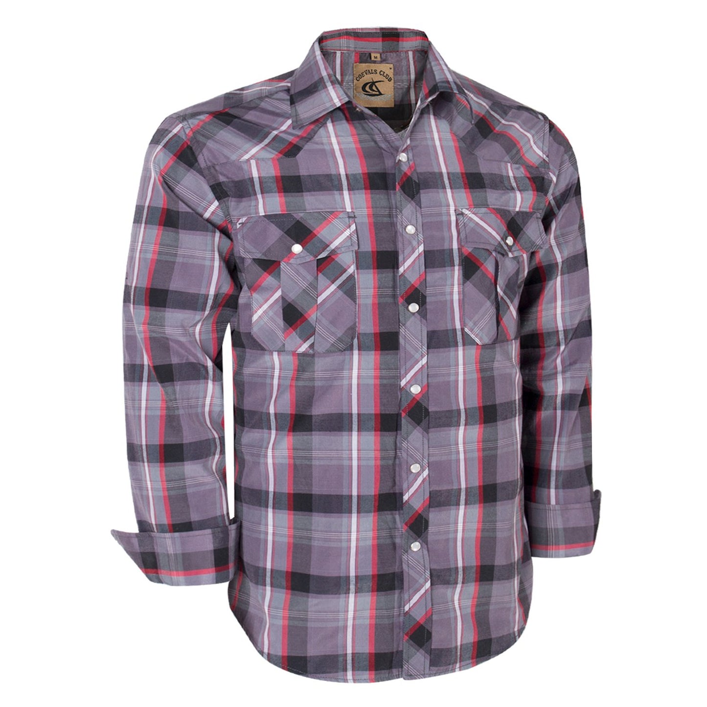 HOTCOEVALS CLUB Men's Western Pearl Snap Button Up Casual Cowboy Long Sleeve Two Pockets Work Shirts