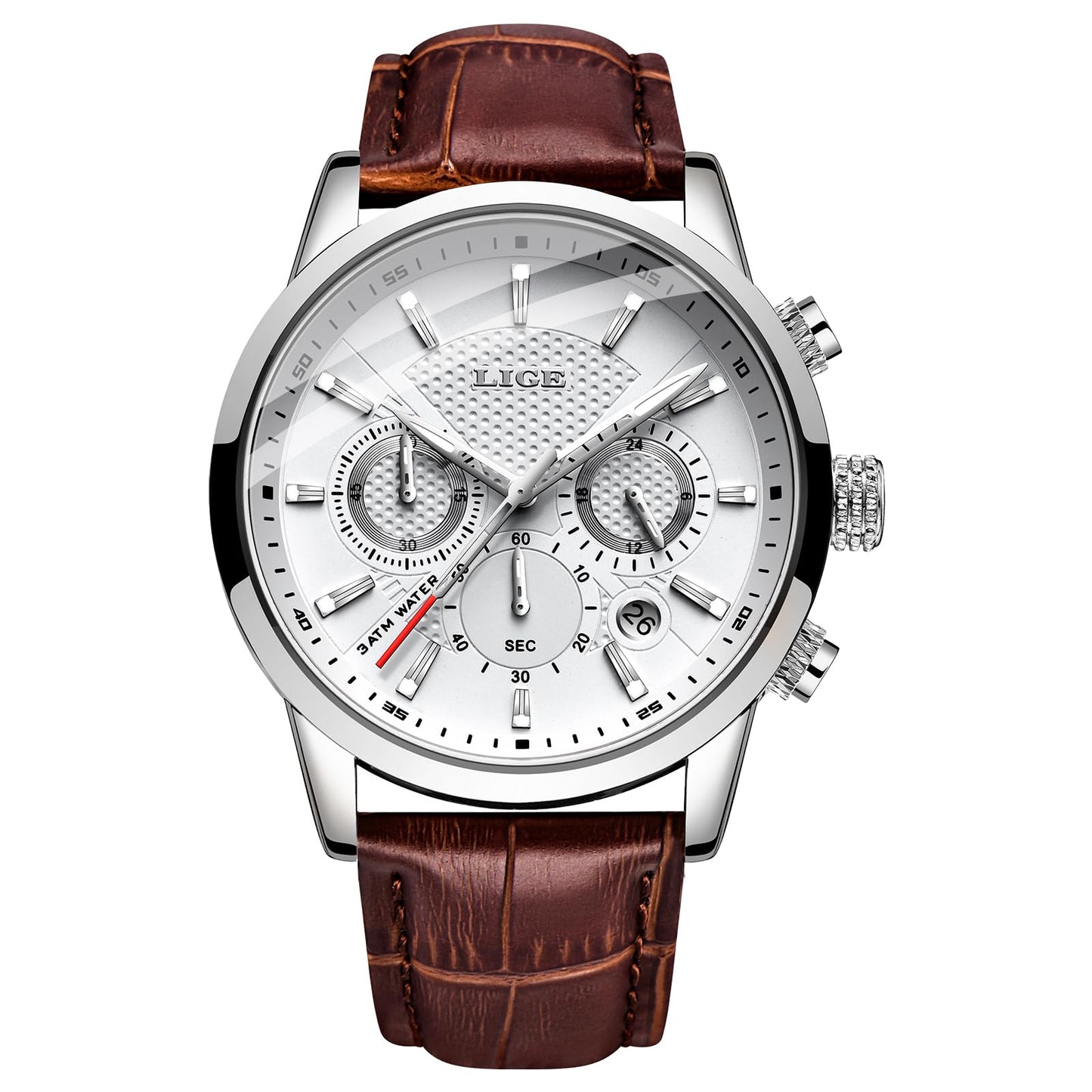 HOTLIGE Wrist Leather Watches for Men Analog Dress Chronograph Waterproof Vintage Work Casual Quartz with Date Display Chronograph Luminous 30M Water Resistant Business Classic Mens Watch
