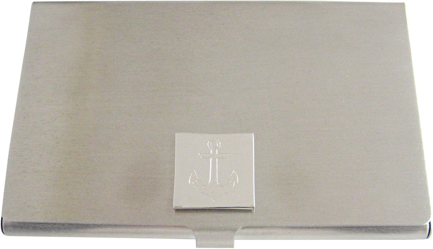 HOTKiola Designs Silver Toned Etched Nautical Anchor Business Card Holder