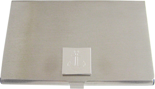 HOTKiola Designs Silver Toned Etched Nautical Anchor Business Card Holder