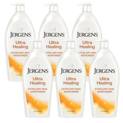 HOTJergens Ultra Healing Dry Skin Lotion, Hand and Body Moisturizer for Quick Absorption into Extra Dry Skin with Hydralucence Blend, Vitamins C, E and B5, White, 32oz