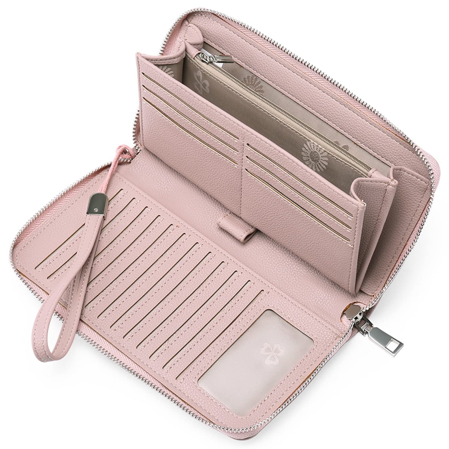 HOTGOIACII Womens Wallet RFID Blocking Leather Zip Around Wallet Large Capacity Long Purse Credit Card Clutch Wristlet