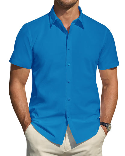 HOTJ.VER Men's Short Sleeve Dress Shirts Stretch Stain Shield Casual Button Down Shirts Solid Formal Shirt