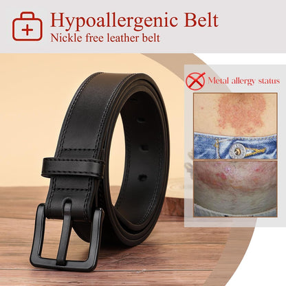 HOTXZQTIVE Men’s Metal Free Belt Hypoallergenic Leather Belts For Jeans Dress Nickle Free TSA Belt With Black Buckle