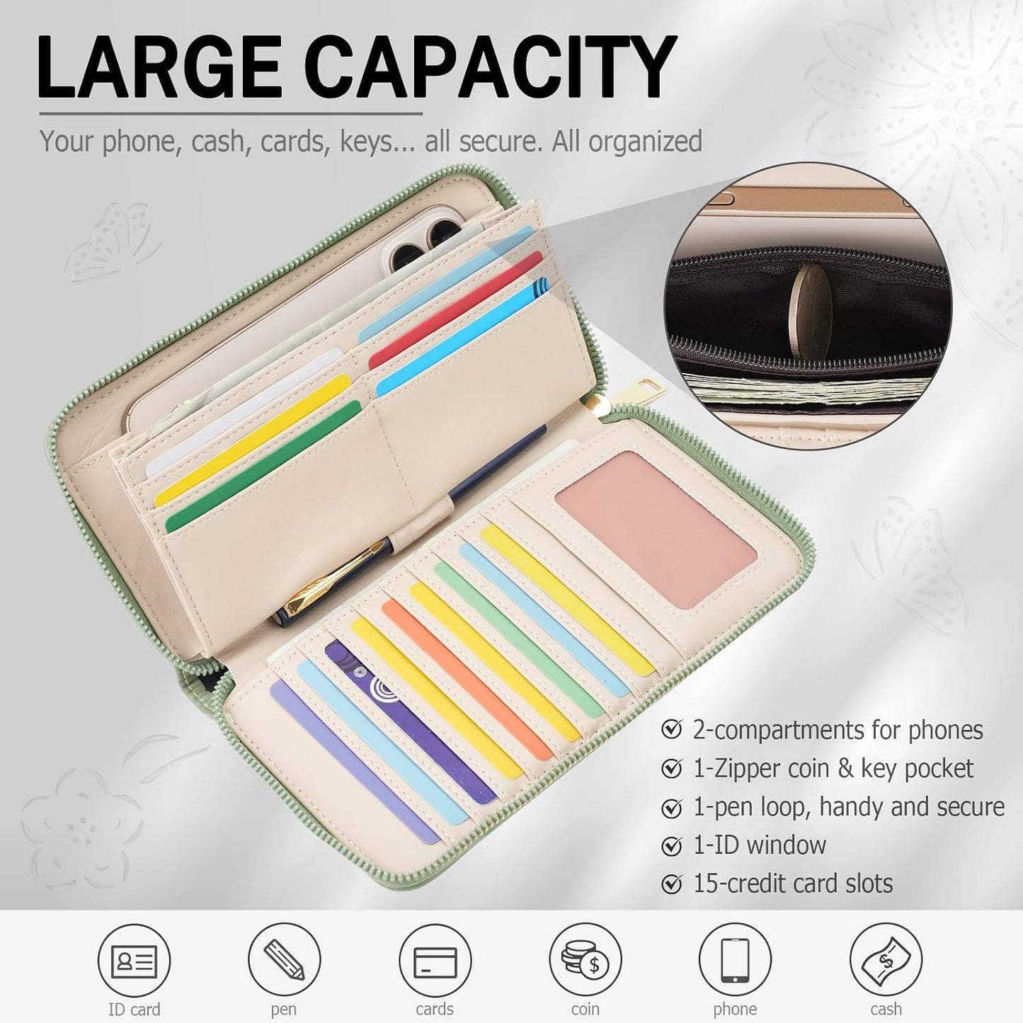 HOTRFID Wallet Women Large Capacity Sunflower Wristlet Wallets for Women Clutch Ladies Cell Phone Purse