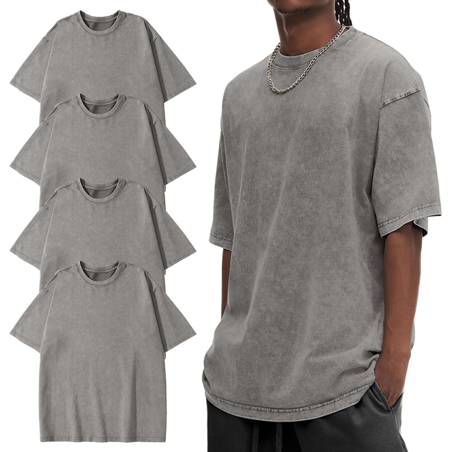 HOTEiscntd Mens Oversized T-Shirts Heavyweight Cotton Vintage Unisex Baggy Tee