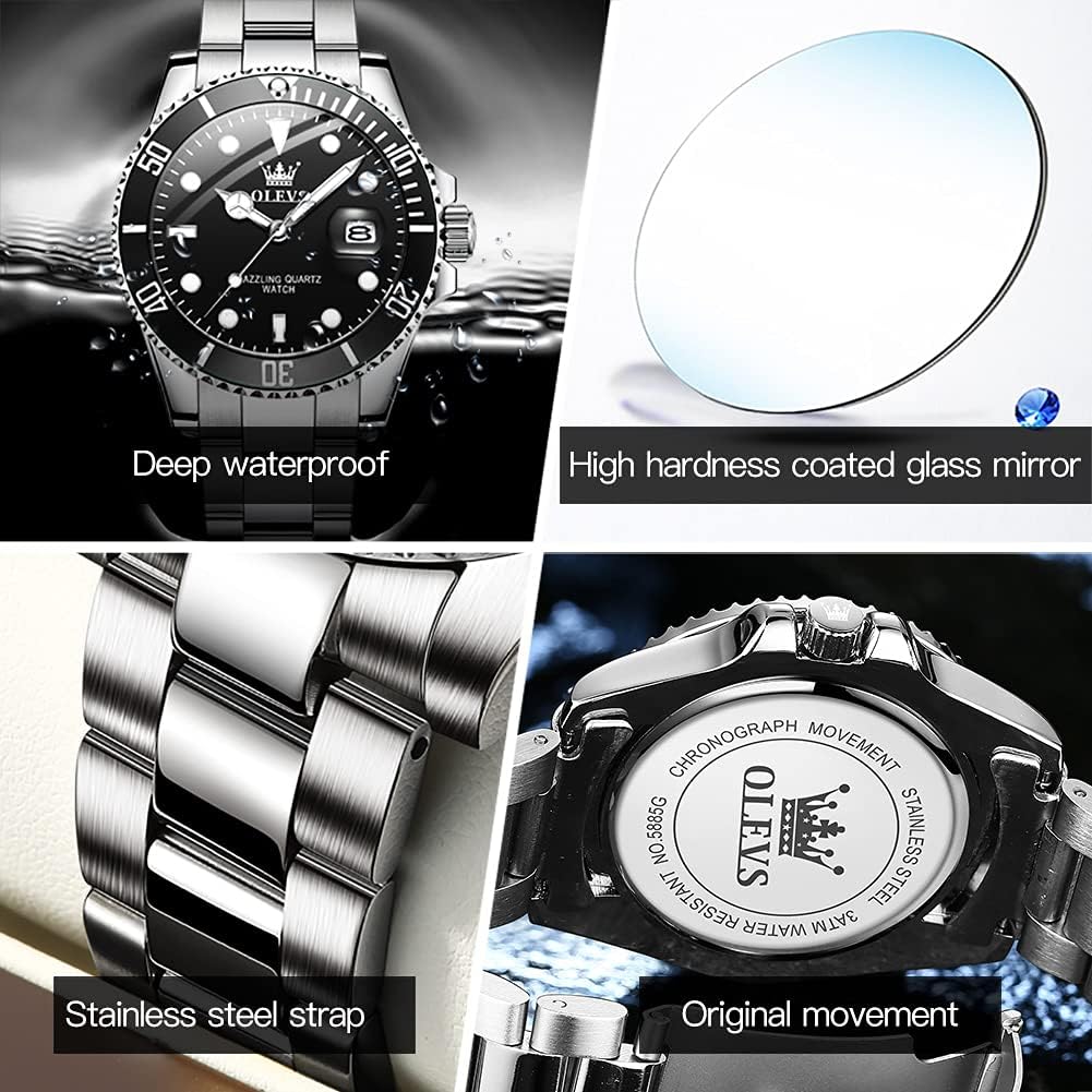 HOTOLEVS Luxury Watches for Men Big Stainless Steel Waterproof Analog Quartz