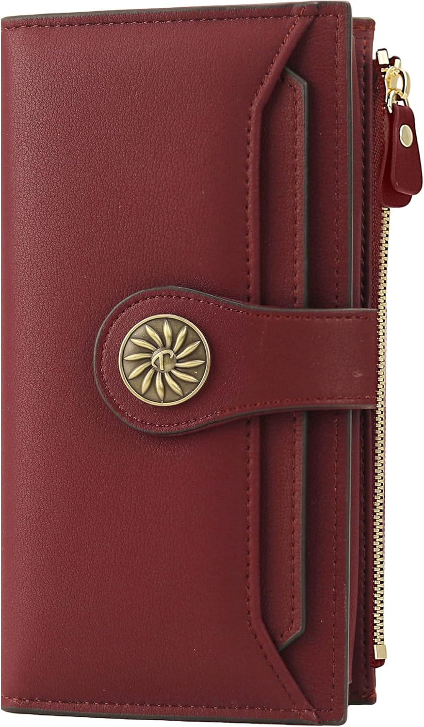 HOTTravelambo Wallets Women RFID Large Capacity Luxury Waxed Leather Clutch Wallet Multi Card Organizer (Light Purple + Burgundy)