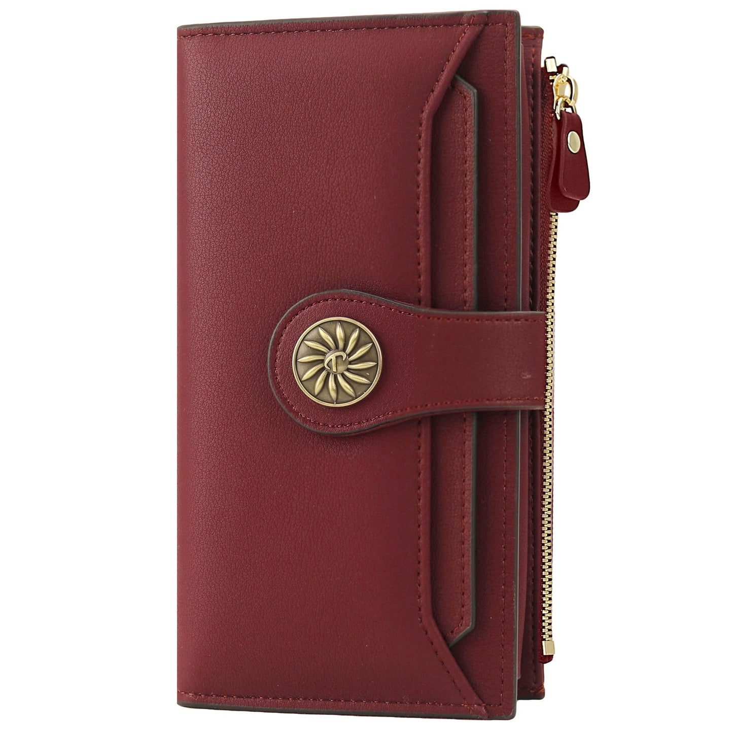 HOTTravelambo Women's Wallet RFID Blocking Large Size Triple Fold Oil Edge Leather Card Holder with Zipper Pocket & Slim Compact Credit Card Organizer for Ladies
