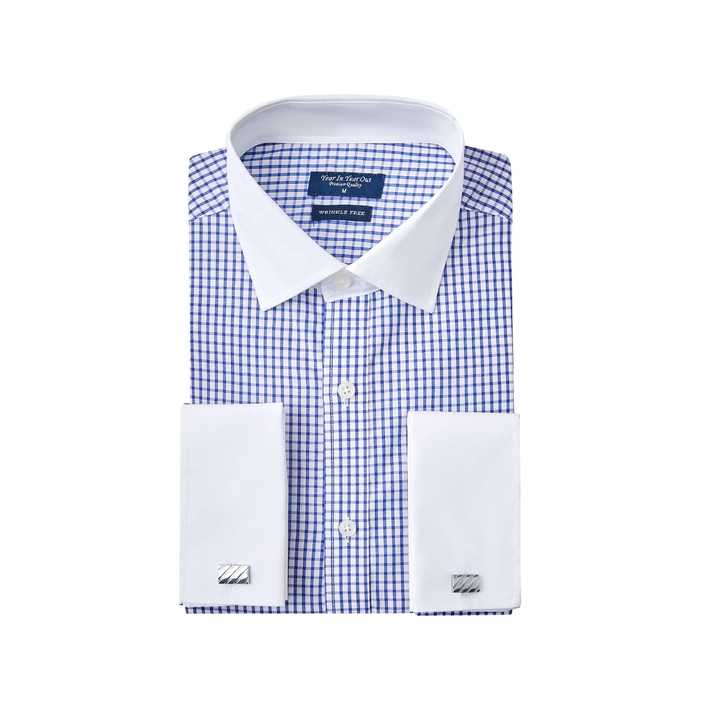 HOTYear In Year Out French Cuff Wrinkle Free Dress Shirt for Men Regular Fit Long Sleeve Wrinkle Resistant Shirt