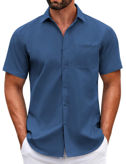 HOTCOOFANDY Mens Short Sleeve Casual Button Down Shirts Summer Untucked Dress Shirts with Pocket