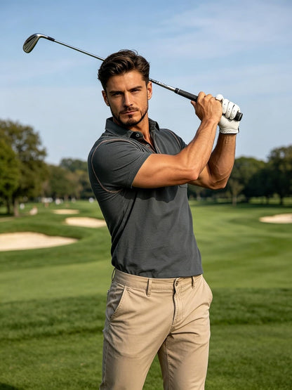 HOTMen's Fashion Polo Shirts Classic Short Sleeve Lightweight Button Cotton T-Shirt Casual Golf Tee Tops with Pocket