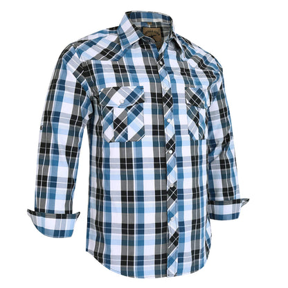HOTCOEVALS CLUB Men's Western Pearl Snap Button Up Casual Cowboy Long Sleeve Two Pockets Work Shirts