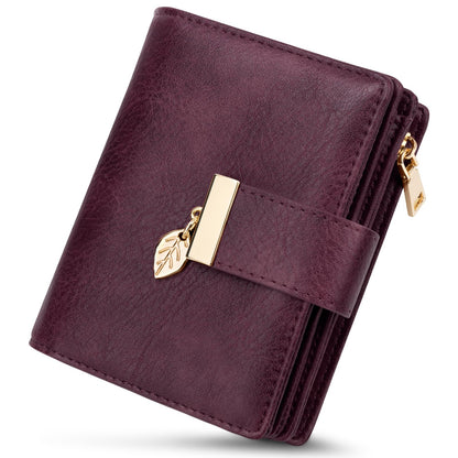HOTHUANLANG Small Wallets for Women Rfid Blocking Leather Bifold Credit Card Holder Ladies Wallet Zipper Pocket with ID Window