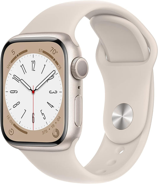 HOTApple Watch Series 8 (GPS, 41MM) - Starlight Aluminum Case with Starlight Sport Band M/L (Renewed Premium)