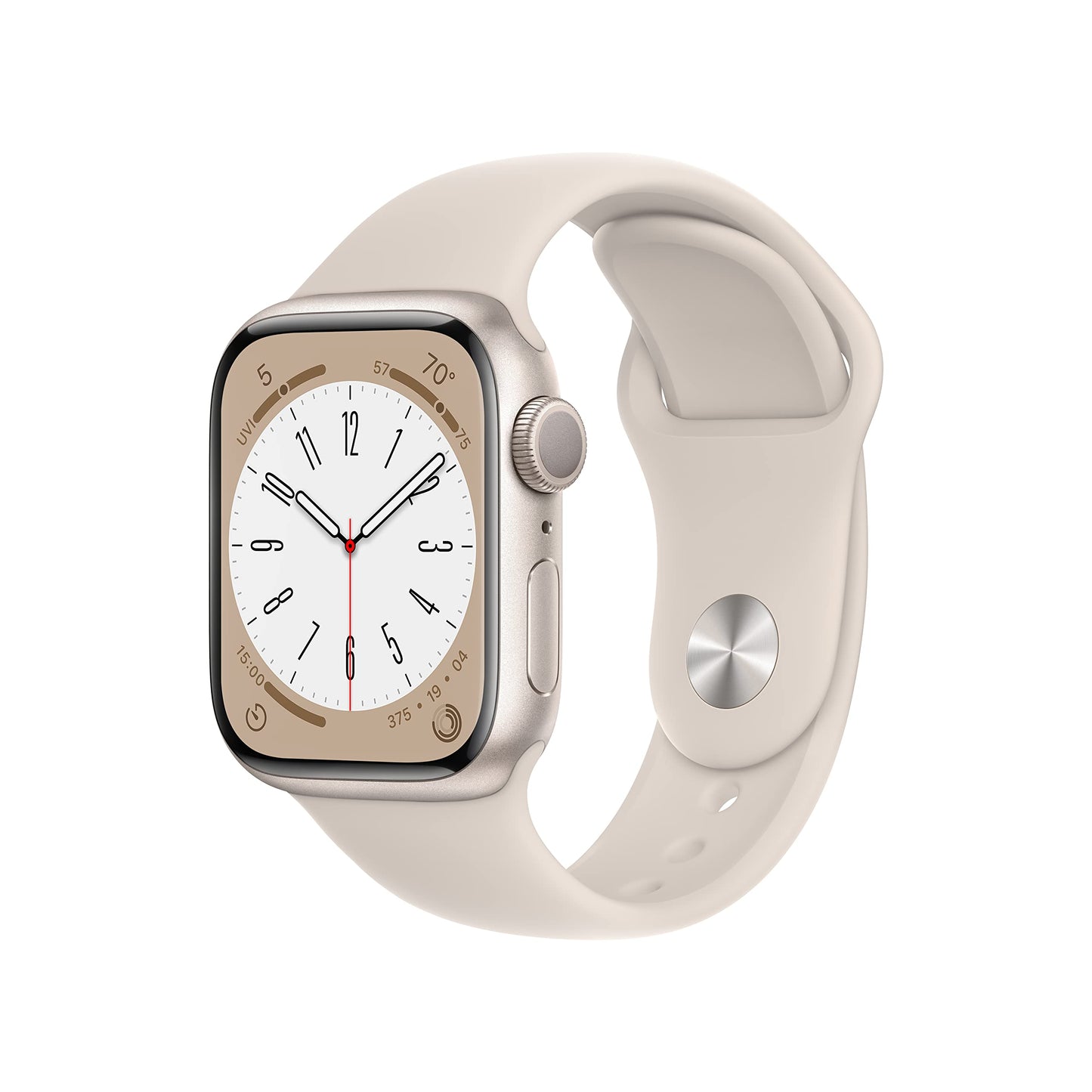 HOTApple Watch Series 8 (GPS + Cellular, 41MM) Gold Stainless Steel Case with Starlight Sport Band - S/M (Renewed)