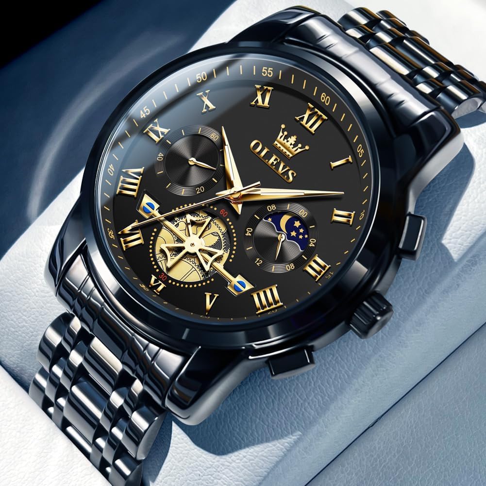 HOTOLEVS Watches for Men with Date Luxury Big Face Waterproof Mens Wristwatch Analog Dress Two Tone Stainless Steel Man Watch Luminous Relojes De Hombre Calendar(Green/Blue/Black Dial
