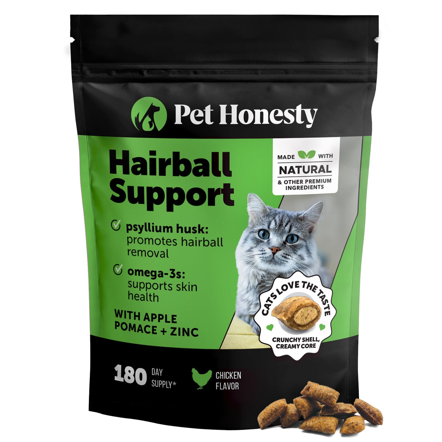 HOTCat Hairball Remedy Treats - Dual Texture Crunchy Creamy Hairball Treatment for Cats, Furball Relief Control Supplement with Fiber, Fish Oil for Indoor Cats Skin Coat Digestion (30-Day Supply)