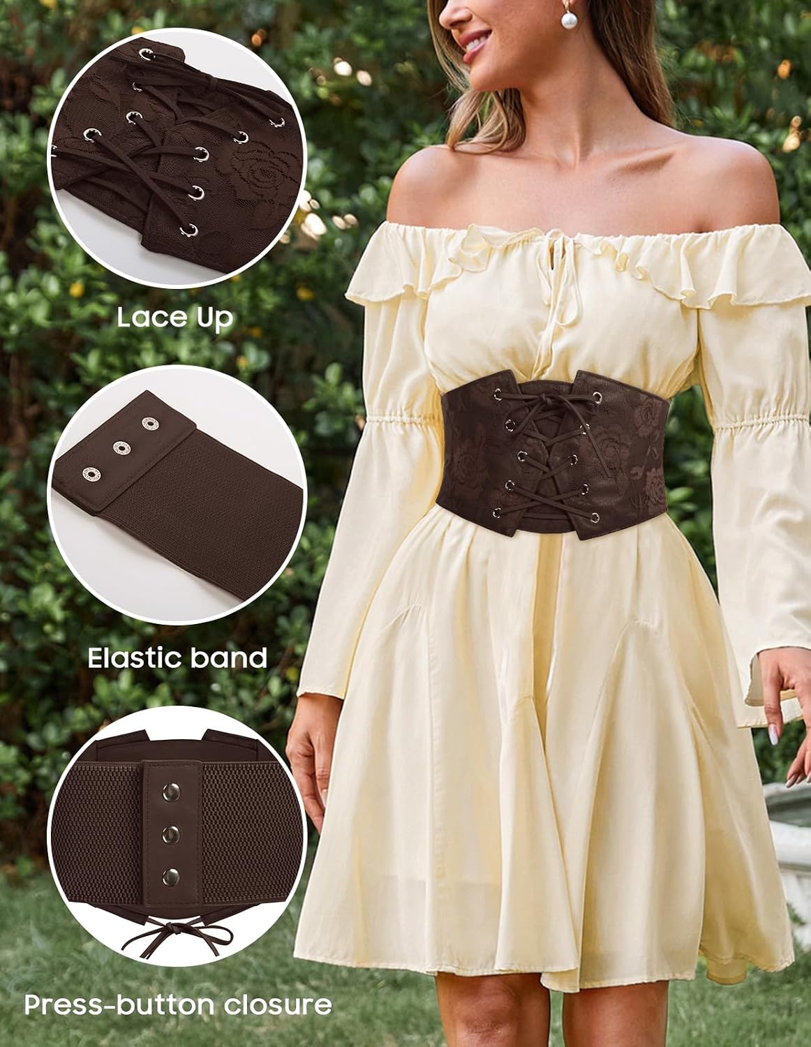 HOTGRACE KARIN Women's Elastic Wide Waist Belt Renaissance Pirate Corset Cinch Belt Cosplay Costume with Press Button