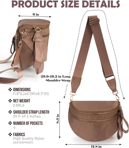 HOTPure Colour Crossbody Bag Bum Bag for Women,Spacious Purse Fanny Packs Belt Bag,Oversized Bum Bag (Colour Bum Bag-Coffee)