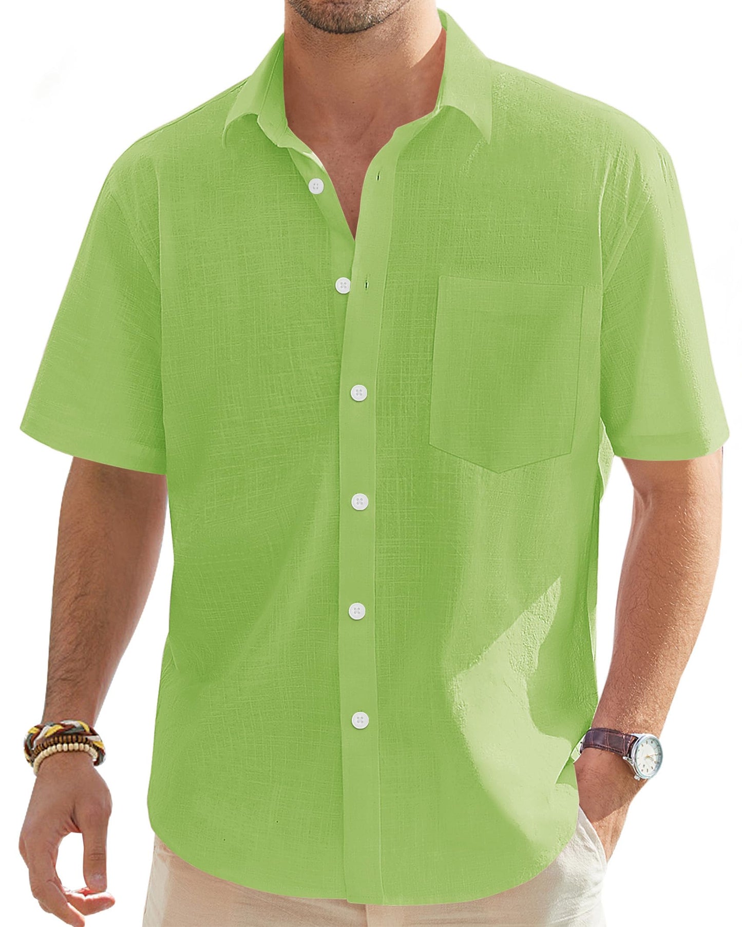 HOTJ.VER Mens Linen Shirt Short Sleeve Button Down Casual Summer Shirts | Cotton Linen, Untucked, Big Tall, from Beach Camp Vacation, Cruise Fishing, Work Office, to Wedding Party Family, with Pocket