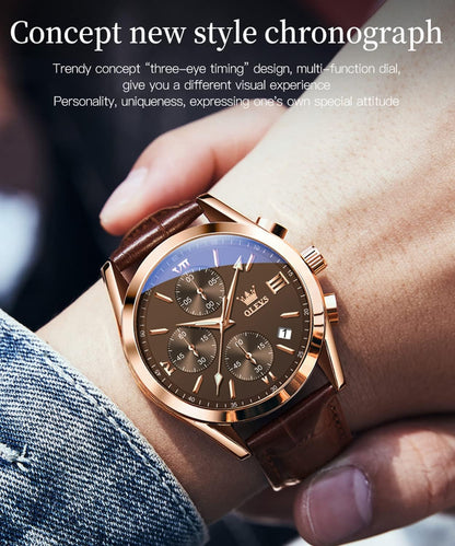 HOTOLEVS Watches for Men Case Waterproof Watches Leather Band Day Date Mens Watch Analog Quartz Chronograph Wristwatches Multi-Function Men's Watch
